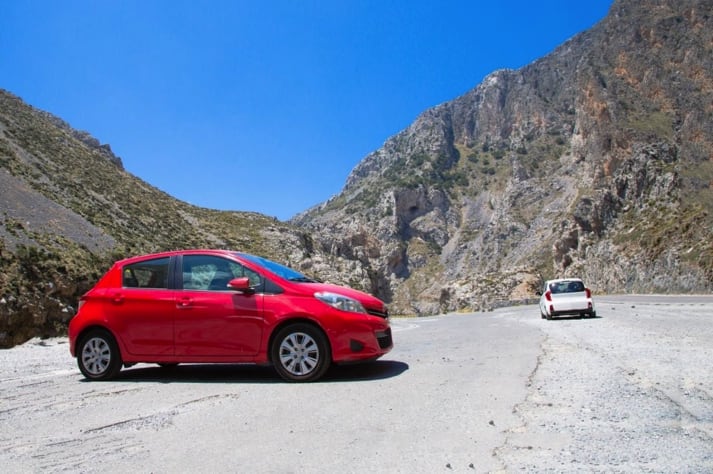 Red car in Crete's Mountain