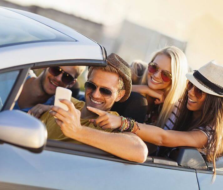 friends in a convertible